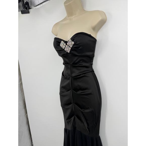 Vintage 90s Y2K Cache Strapless Mermaid Gown Black Ruched Sz 2 Dress Fairy Goth - Picture 8 of 15